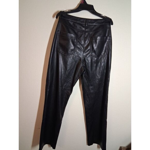 7 For All Mankind Black Faux Leather Pants Straight Cut Y2K Club Party Sz Medium - Picture 3 of 7